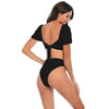 Bikini New 2 Piece Women Swimsuit Women's High Waist Bikini Set Fashion Puff Sleeve Swimwear Set Bathing Suits Solid Color Short Puff Sleeve Summer High Waist Cut Backless Bathing Suit Beachwear by Stevvex