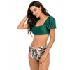 Bikini New 2 Piece Women Swimsuit Women's High Waist Bikini Set Fashion Puff Sleeve Swimwear Set Bathing Suits Solid Color Short Puff Sleeve Summer High Waist Cut Backless Bathing Suit Beachwear by Stevvex