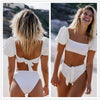Bikini New 2 Piece Women Swimsuit Women's High Waist Bikini Set Fashion Puff Sleeve Swimwear Set Bathing Suits Solid Color Short Puff Sleeve Summer High Waist Cut Backless Bathing Suit Beachwear by Stevvex