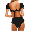 Bikini New 2 Piece Women Swimsuit Women's High Waist Bikini Set Fashion Puff Sleeve Swimwear Set Bathing Suits Solid Color Short Puff Sleeve Summer High Waist Cut Backless Bathing Suit Beachwear by Stevvex