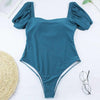 Bikini New 2 Piece Women Swimsuit Women's High Waist Bikini Set Fashion Puff Sleeve Swimwear Set Bathing Suits Solid Color Short Puff Sleeve Summer High Waist Cut Backless Bathing Suit Beachwear by Stevvex