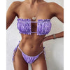 Bikini Pleated Swimsuit Female Swimwear Women's Ruffle Tie Side Bikini Set High Cut Strapless Padded Solid Bathing Suit Women Mini Thong Bikini Set Bather Swimming Beachwear For Bathing Suit by Stevvex