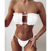 Bikini Pleated Swimsuit Female Swimwear Women's Ruffle Tie Side Bikini Set High Cut Strapless Padded Solid Bathing Suit Women Mini Thong Bikini Set Bather Swimming Beachwear For Bathing Suit by Stevvex