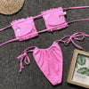 Bikini Pleated Swimsuit Female Swimwear Women's Ruffle Tie Side Bikini Set High Cut Strapless Padded Solid Bathing Suit Women Mini Thong Bikini Set Bather Swimming Beachwear For Bathing Suit by Stevvex