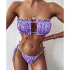 Bikini Pleated Swimsuit Female Swimwear Women's Ruffle Tie Side Bikini Set High Cut Strapless Padded Solid Bathing Suit Women Mini Thong Bikini Set Bather Swimming Beachwear For Bathing Suit by Stevvex