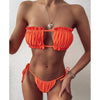 Bikini Pleated Swimsuit Female Swimwear Women's Ruffle Tie Side Bikini Set High Cut Strapless Padded Solid Bathing Suit Women Mini Thong Bikini Set Bather Swimming Beachwear For Bathing Suit by Stevvex