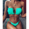 Bikini Pleated Swimsuit Female Swimwear Women's Ruffle Tie Side Bikini Set High Cut Strapless Padded Solid Bathing Suit Women Mini Thong Bikini Set Bather Swimming Beachwear For Bathing Suit by Stevvex