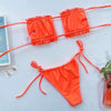 Bikini Pleated Swimsuit Female Swimwear Women's Ruffle Tie Side Bikini Set High Cut Strapless Padded Solid Bathing Suit Women Mini Thong Bikini Set Bather Swimming Beachwear For Bathing Suit by Stevvex