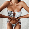 Bikini Pleated Swimsuit Female Swimwear Women's Ruffle Tie Side Bikini Set High Cut Strapless Padded Solid Bathing Suit Women Mini Thong Bikini Set Bather Swimming Beachwear For Bathing Suit by Stevvex