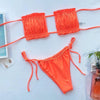 Bikini Pleated Swimsuit Female Swimwear Women's Ruffle Tie Side Bikini Set High Cut Strapless Padded Solid Bathing Suit Women Mini Thong Bikini Set Bather Swimming Beachwear For Bathing Suit by Stevvex