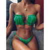 Bikini Pleated Swimsuit Female Swimwear Women's Ruffle Tie Side Bikini Set High Cut Strapless Padded Solid Bathing Suit Women Mini Thong Bikini Set Bather Swimming Beachwear For Bathing Suit by Stevvex