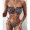 Bikini Pleated Swimsuit Female Swimwear Women's Ruffle Tie Side Bikini Set High Cut Strapless Padded Solid Bathing Suit Women Mini Thong Bikini Set Bather Swimming Beachwear For Bathing Suit by Stevvex