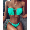 Bikini Pleated Swimsuit Female Swimwear Women's Ruffle Tie Side Bikini Set High Cut Strapless Padded Solid Bathing Suit Women Mini Thong Bikini Set Bather Swimming Beachwear For Bathing Suit by Stevvex