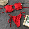 Bikini Pleated Swimsuit Female Swimwear Women's Ruffle Tie Side Bikini Set High Cut Strapless Padded Solid Bathing Suit Women Mini Thong Bikini Set Bather Swimming Beachwear For Bathing Suit by Stevvex