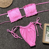 Bikini Pleated Swimsuit Female Swimwear Women's Ruffle Tie Side Bikini Set High Cut Strapless Padded Solid Bathing Suit Women Mini Thong Bikini Set Bather Swimming Beachwear For Bathing Suit by Stevvex