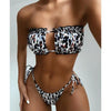 Bikini Pleated Swimsuit Female Swimwear Women's Ruffle Tie Side Bikini Set High Cut Strapless Padded Solid Bathing Suit Women Mini Thong Bikini Set Bather Swimming Beachwear For Bathing Suit by Stevvex