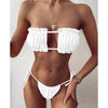 Bikini Pleated Swimsuit Female Swimwear Women's Ruffle Tie Side Bikini Set High Cut Strapless Padded Solid Bathing Suit Women Mini Thong Bikini Set Bather Swimming Beachwear For Bathing Suit by Stevvex