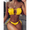 Bikini Pleated Swimsuit Female Swimwear Women's Ruffle Tie Side Bikini Set High Cut Strapless Padded Solid Bathing Suit Women Mini Thong Bikini Set Bather Swimming Beachwear For Bathing Suit by Stevvex