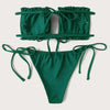 Bikini Pleated Swimsuit Female Swimwear Women's Ruffle Tie Side Bikini Set High Cut Strapless Padded Solid Bathing Suit Women Mini Thong Bikini Set Bather Swimming Beachwear For Bathing Suit by Stevvex