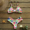 Bikini Set Women Swimwear Push Up Swimsuit Top Solid Bottom Print Bathing Suit Swim Wear Beach Women’s Floral Print Push-Up V-Wire Lettuce Bikini Set High Cut Spaghetti Straps Underwire Padded Swimsuit by Stevvex