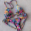 Bikini Set Women Swimwear Push Up Swimsuit Top Solid Bottom Print Bathing Suit Swim Wear Beach Women’s Floral Print Push-Up V-Wire Lettuce Bikini Set High Cut Spaghetti Straps Underwire Padded Swimsuit by Stevvex