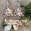 Bikini Set Women Swimwear Push Up Swimsuit Top Solid Bottom Print Bathing Suit Swim Wear Beach Women’s Floral Print Push-Up V-Wire Lettuce Bikini Set High Cut Spaghetti Straps Underwire Padded Swimsuit by Stevvex