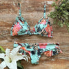 Bikini Set Women Swimwear Push Up Swimsuit Top Solid Bottom Print Bathing Suit Swim Wear Beach Women’s Floral Print Push-Up V-Wire Lettuce Bikini Set High Cut Spaghetti Straps Underwire Padded Swimsuit by Stevvex