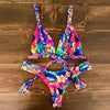 Bikini Set Women Swimwear Push Up Swimsuit Top Solid Bottom Print Bathing Suit Swim Wear Beach Women’s Floral Print Push-Up V-Wire Lettuce Bikini Set High Cut Spaghetti Straps Underwire Padded Swimsuit by Stevvex