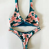 Bikini Set Women Swimwear Push Up Swimsuit Top Solid Bottom Print Bathing Suit Swim Wear Beach Women’s Floral Print Push-Up V-Wire Lettuce Bikini Set High Cut Spaghetti Straps Underwire Padded Swimsuit by Stevvex