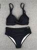 Bikini Sets Solid Color Swimsuit Mid-Waist Gather Cup Bikinis Women Swimwear Female Bathing Suits Beach wear Two Piece Swimsuits Triangle Bikini swimsuits for Women by Stevvex
