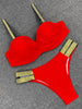 Bikini Sets Solid Color Swimsuit Mid-Waist Gather Cup Bikinis Women Swimwear Female Bathing Suits Beach wear Two Piece Swimsuits Triangle Bikini swimsuits for Women by Stevvex
