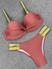 Bikini Sets Solid Color Swimsuit Mid-Waist Gather Cup Bikinis Women Swimwear Female Bathing Suits Beach wear Two Piece Swimsuits Triangle Bikini swimsuits for Women by Stevvex