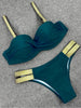 Bikini Sets Solid Color Swimsuit Mid-Waist Gather Cup Bikinis Women Swimwear Female Bathing Suits Beach wear Two Piece Swimsuits Triangle Bikini swimsuits for Women by Stevvex