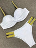 Bikini Sets Solid Color Swimsuit Mid-Waist Gather Cup Bikinis Women Swimwear Female Bathing Suits Beach wear Two Piece Swimsuits Triangle Bikini swimsuits for Women by Stevvex