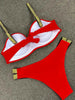 Bikini Sets Solid Color Swimsuit Mid-Waist Gather Cup Bikinis Women Swimwear Female Bathing Suits Beach wear Two Piece Swimsuits Triangle Bikini swimsuits for Women by Stevvex