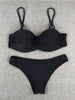 Bikini Sets Solid Color Swimsuit Mid-Waist Gather Cup Bikinis Women Swimwear Female Bathing Suits Beach wear Two Piece Swimsuits Triangle Bikini swimsuits for Women by Stevvex
