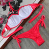Bikini Solid Strappy Bandage Bikinis Set White Push Up Bikini Swimwear Swimsuit Bathing Suit Women's Ribbed Tie Bikini Adjustable Lace Up Bottom String Women Swimsuit by Stevvex