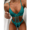 Bikini Swimwear Women Green Swimsuits Bathing Suit Beachwear Women's Ribbed Braided String Bikini Lace Up Swimsuit Square Collar High Cut Bathing Suit by Stevvex
