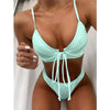 Bikini Swimwear Women Green Swimsuits Bathing Suit Beachwear Women's Ribbed Braided String Bikini Lace Up Swimsuit Square Collar High Cut Bathing Suit by Stevvex