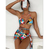 Bikini Women Push Up Swimsuit 3 Piece Bikini Set With Cover Up Women's Fashion 3 Piece Tie Dye Top Bikini Set Swimsuit Cover Up Skirt Swimwear Push Up Bather Swim Wear by Stevvex