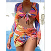 Bikini Women Push Up Swimsuit 3 Piece Bikini Set With Cover Up Women's Fashion 3 Piece Tie Dye Top Bikini Set Swimsuit Cover Up Skirt Swimwear Push Up Bather Swim Wear by Stevvex