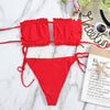 Bikini Women Swimsuit Female Low Waist Swimwear Women Beach Mini Thong Bikini Set Bathing Suit Women Thong Swimsuits Strapless 2 Piece Bikini String Tie Ruffle Brazilian Bathing Suit by Stevvex