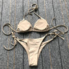 Bikinis New 3D Flower Swimwear Solid Bikini Bandage Swimsuit Women's Solid Halter Padded Push Up Bikini Set Two Pieces Swimsuit Swimwear Bathing Suit Bikini Set Female Cute Ladies Beachwear Push Up Bikini by Stevvex