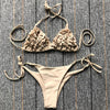 Bikinis New 3D Flower Swimwear Solid Bikini Bandage Swimsuit Women's Solid Halter Padded Push Up Bikini Set Two Pieces Swimsuit Swimwear Bathing Suit Bikini Set Female Cute Ladies Beachwear Push Up Bikini by Stevvex