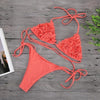 Bikinis New 3D Flower Swimwear Solid Bikini Bandage Swimsuit Women's Solid Halter Padded Push Up Bikini Set Two Pieces Swimsuit Swimwear Bathing Suit Bikini Set Female Cute Ladies Beachwear Push Up Bikini by Stevvex