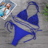 Bikinis New 3D Flower Swimwear Solid Bikini Bandage Swimsuit Women's Solid Halter Padded Push Up Bikini Set Two Pieces Swimsuit Swimwear Bathing Suit Bikini Set Female Cute Ladies Beachwear Push Up Bikini by Stevvex