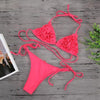 Bikinis New 3D Flower Swimwear Solid Bikini Bandage Swimsuit Women's Solid Halter Padded Push Up Bikini Set Two Pieces Swimsuit Swimwear Bathing Suit Bikini Set Female Cute Ladies Beachwear Push Up Bikini by Stevvex