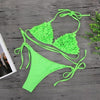 Bikinis New 3D Flower Swimwear Solid Bikini Bandage Swimsuit Women's Solid Halter Padded Push Up Bikini Set Two Pieces Swimsuit Swimwear Bathing Suit Bikini Set Female Cute Ladies Beachwear Push Up Bikini by Stevvex
