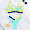 Bikinis Ribbed Swimwear Women's Swimsuit Push Up Bathing Suit Solid Patchwork High Cut Bikini Set Women Padded Push up Bikini Set Halter Two Piece Cross Top Swimsuit Patchwork Bathing Suit by Stevvex