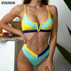 Bikinis Ribbed Swimwear Women's Swimsuit Push Up Bathing Suit Solid Patchwork High Cut Bikini Set Women Padded Push up Bikini Set Halter Two Piece Cross Top Swimsuit Patchwork Bathing Suit by Stevvex